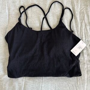 Black Ribbed Bikini Top with Adjustable Straps